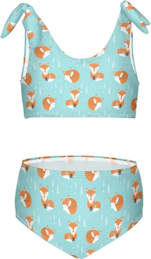 Raccoon and Paw Print Pattern Girls Bikini Sets 2 Piece Swimsuits Bathing Suit Swimwear