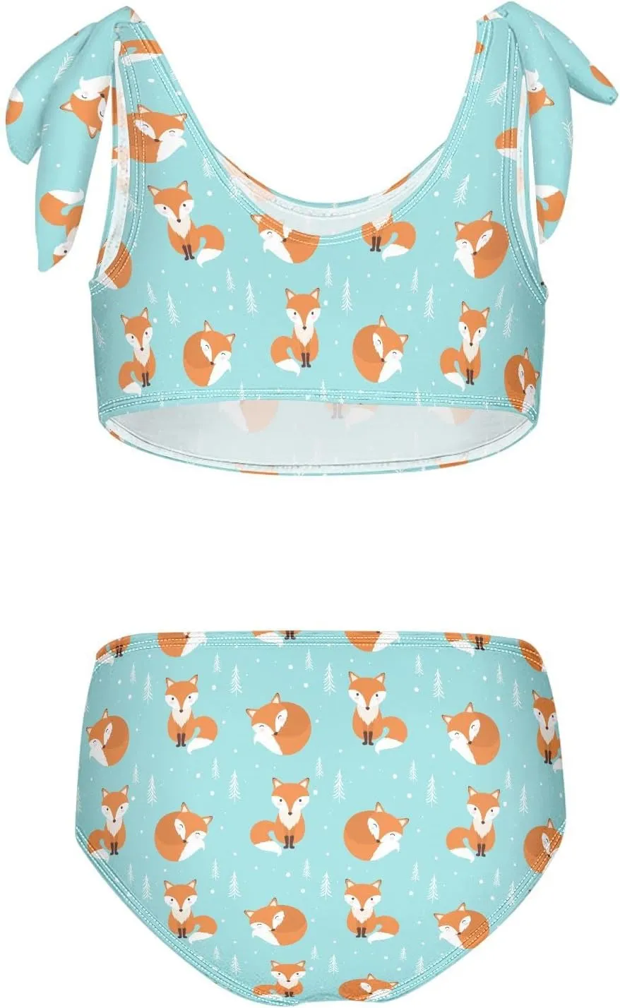 Raccoon and Paw Print Pattern Girls Bikini Sets 2 Piece Swimsuits Bathing Suit Swimwear