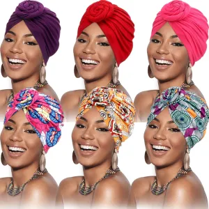 SATINIOR 6 Pieces Turban for Women African Turban Flower Knot Pre-Tied Cap Beanie Headwrap (Adorable Patterns) Multicoloured
