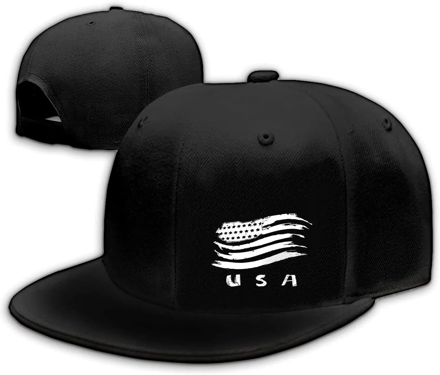 Snapback Hats for Men Flat Bill Black Adjustable Baseball Cap Trucker Hat for Dad American Flag Pirate Skull Caps Cool