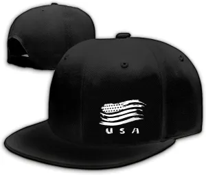 Snapback Hats for Men Flat Bill Black Adjustable Baseball Cap Trucker Hat for Dad American Flag Pirate Skull Caps Cool