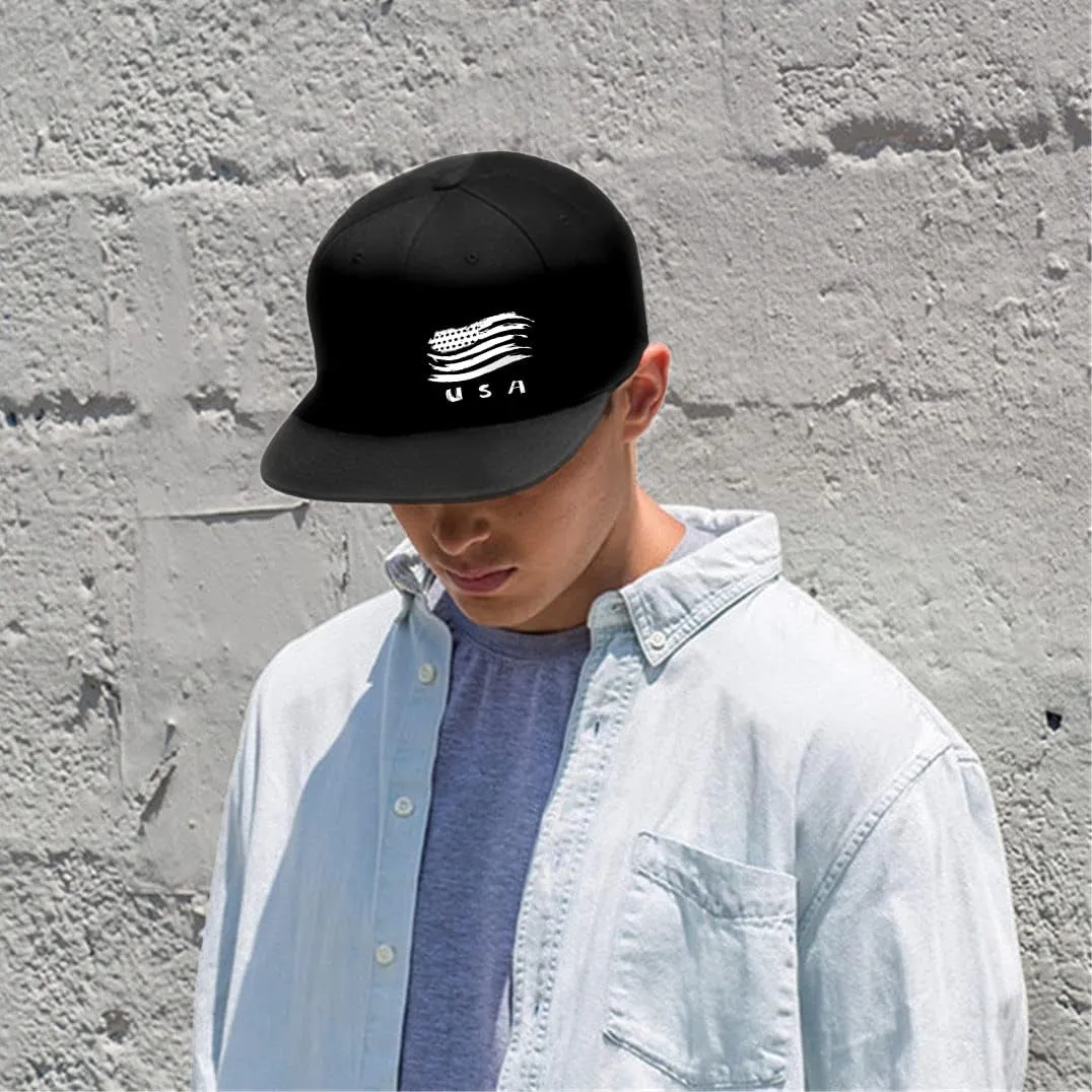 Snapback Hats for Men Flat Bill Black Adjustable Baseball Cap Trucker Hat for Dad American Flag Pirate Skull Caps Cool