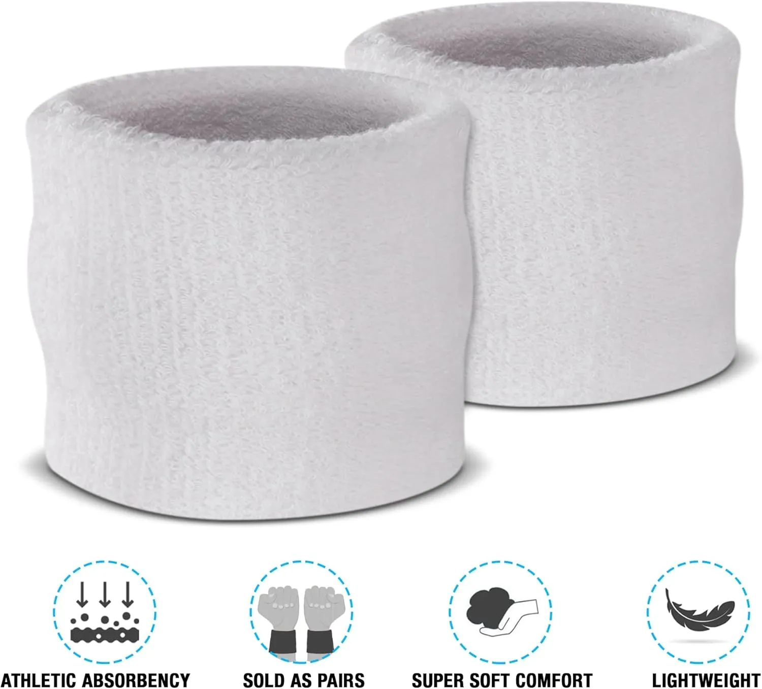 Suddora Kids Wrist Sweatbands - Athletic Cotton Terry Cloth Sports Wristbands for Kids (Pair)