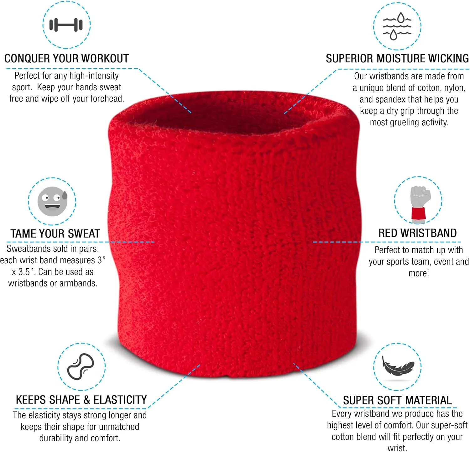 Suddora Kids Wrist Sweatbands - Athletic Cotton Terry Cloth Sports Wristbands for Kids (Pair)