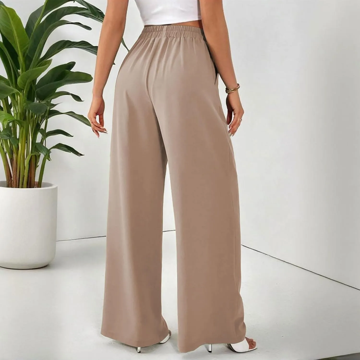 Suit Pants for Womens Solid Color High Rise Pockets Trousers Loose Lightweight Straight Leg Business Casual Pant