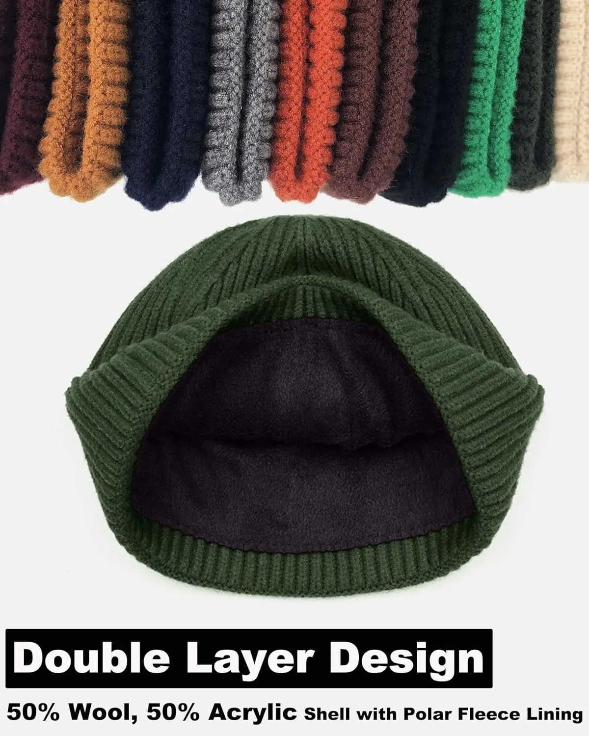 Swag Short Fisherman Beanie for Men Women, Wool Knit Cuffed Fleece Lined Trawler Beanies Winter Warm Hat