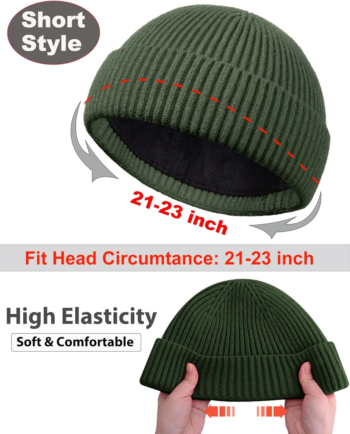 Swag Short Fisherman Beanie for Men Women, Wool Knit Cuffed Fleece Lined Trawler Beanies Winter Warm Hat
