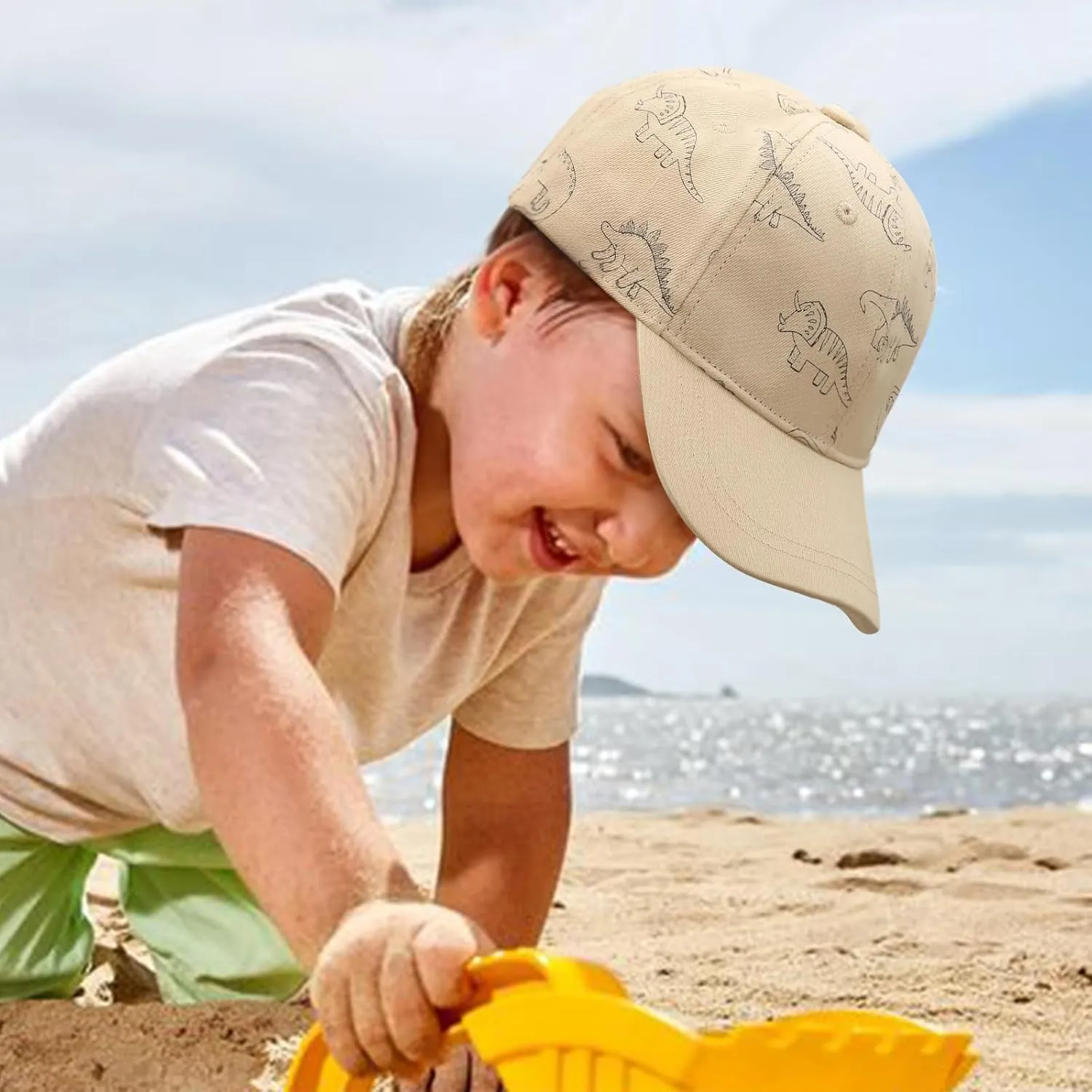 Toddler Baseball Hat with Mesh Adjustable Dinosaur Printed Trucker Hat Outdoor Beach Summer Infant Sun Cap for Kid Boy