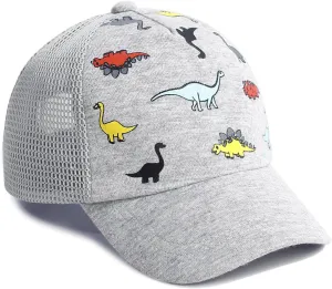 Toddler Baseball Hat with Mesh Adjustable Dinosaur Printed Trucker Hat Outdoor Beach Summer Infant Sun Cap for Kid Boy