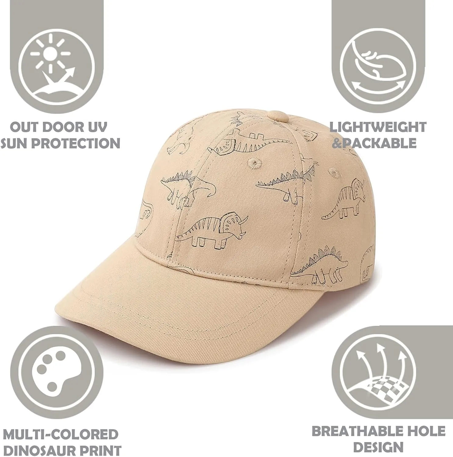 Toddler Baseball Hat with Mesh Adjustable Dinosaur Printed Trucker Hat Outdoor Beach Summer Infant Sun Cap for Kid Boy