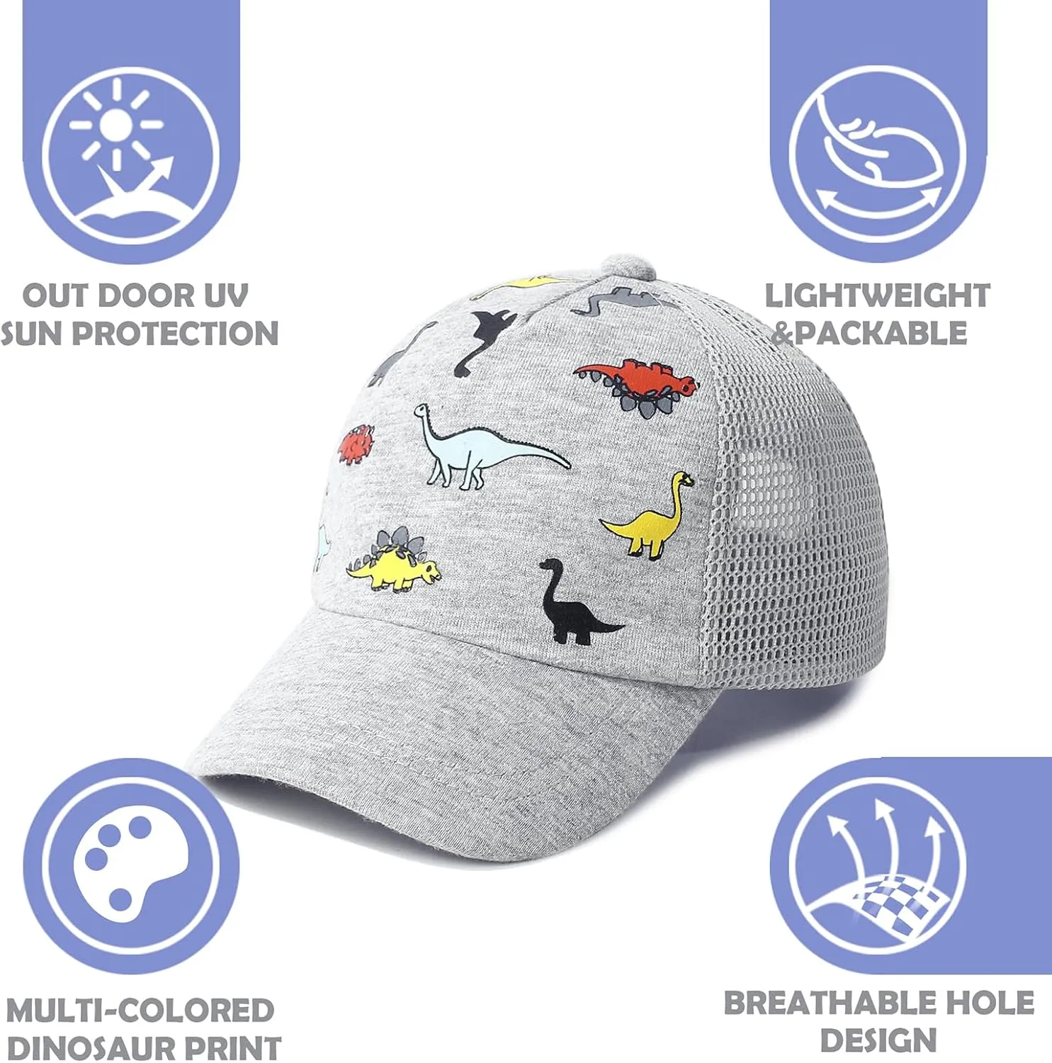 Toddler Baseball Hat with Mesh Adjustable Dinosaur Printed Trucker Hat Outdoor Beach Summer Infant Sun Cap for Kid Boy