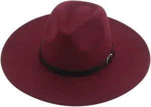 Vsadsau Women Men Felted Hat Fedoras Hats Big Brim Belt Caps Solid Formal Wedding Hat