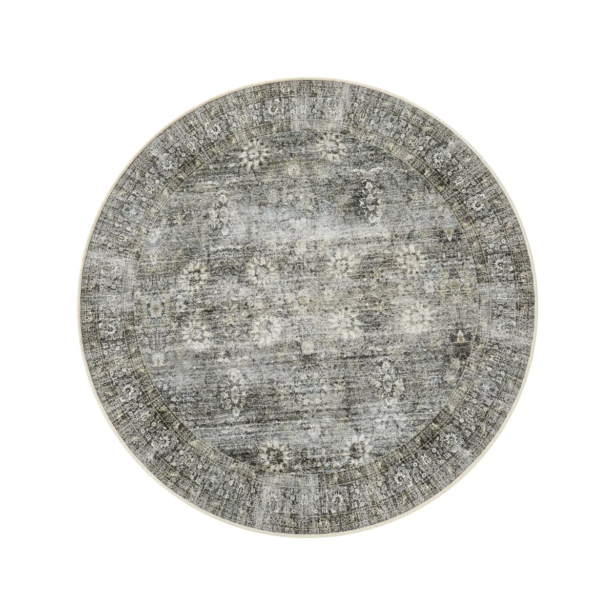 Winifred Distressed Vintage Antique Floral Charcoal Green Area Rug