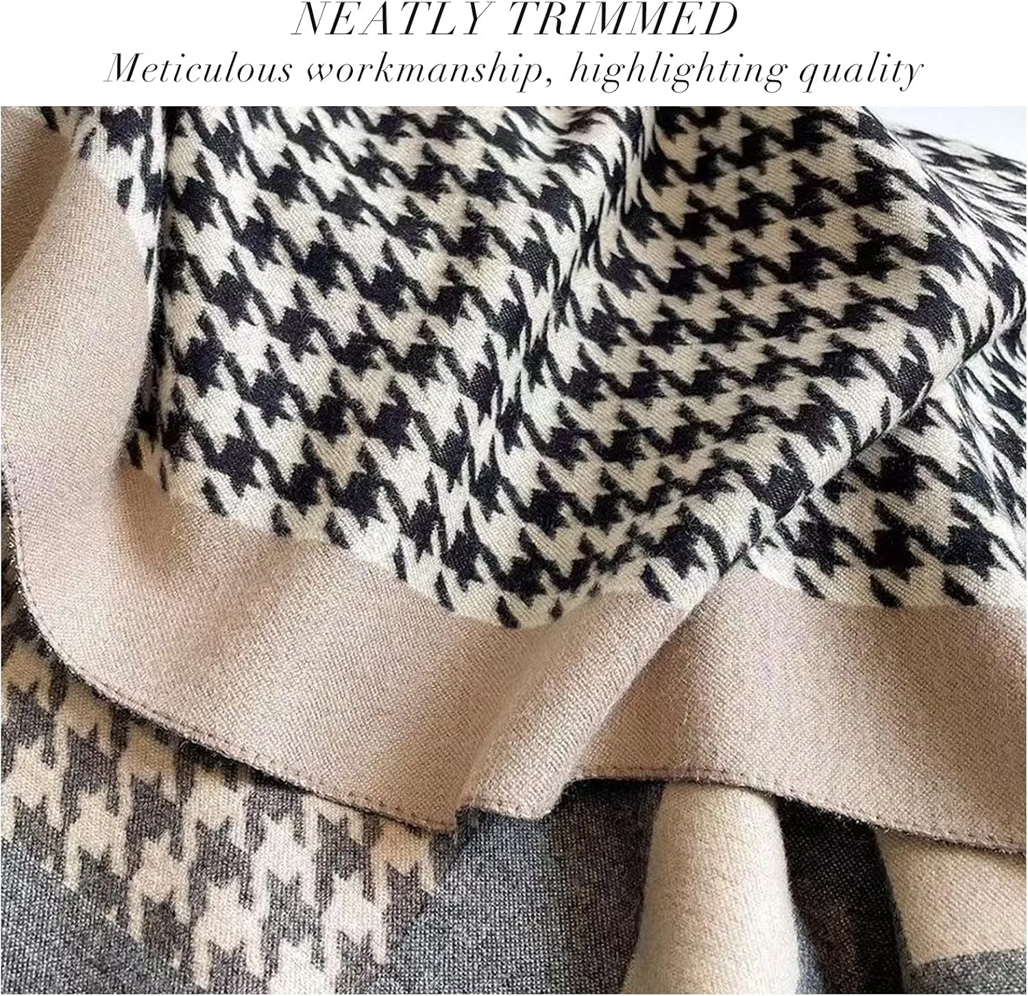 Winter Cashmere Scarf Shawl For Women Classic Houndstooth Pashmina Scarves With Tassel Warm Soft Long Thickened Wrap