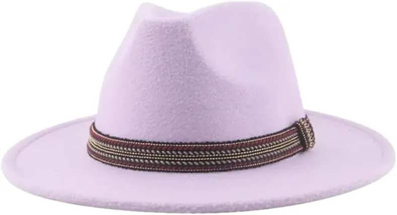 Women's Fedoras Hat Solid Casual Wide Brim Hat Panama Band Caps A 56-58cm