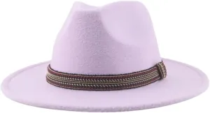 Women's Fedoras Hat Solid Casual Wide Brim Hat Panama Band Caps A 56-58cm