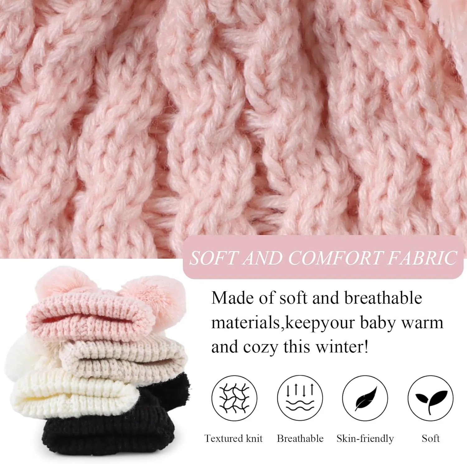 Yuoahcn Baby Girl Beanie Winter Baby Boy Hat with Pom pom Warm Infant Knitted Hats Toddler Kid Beanies
