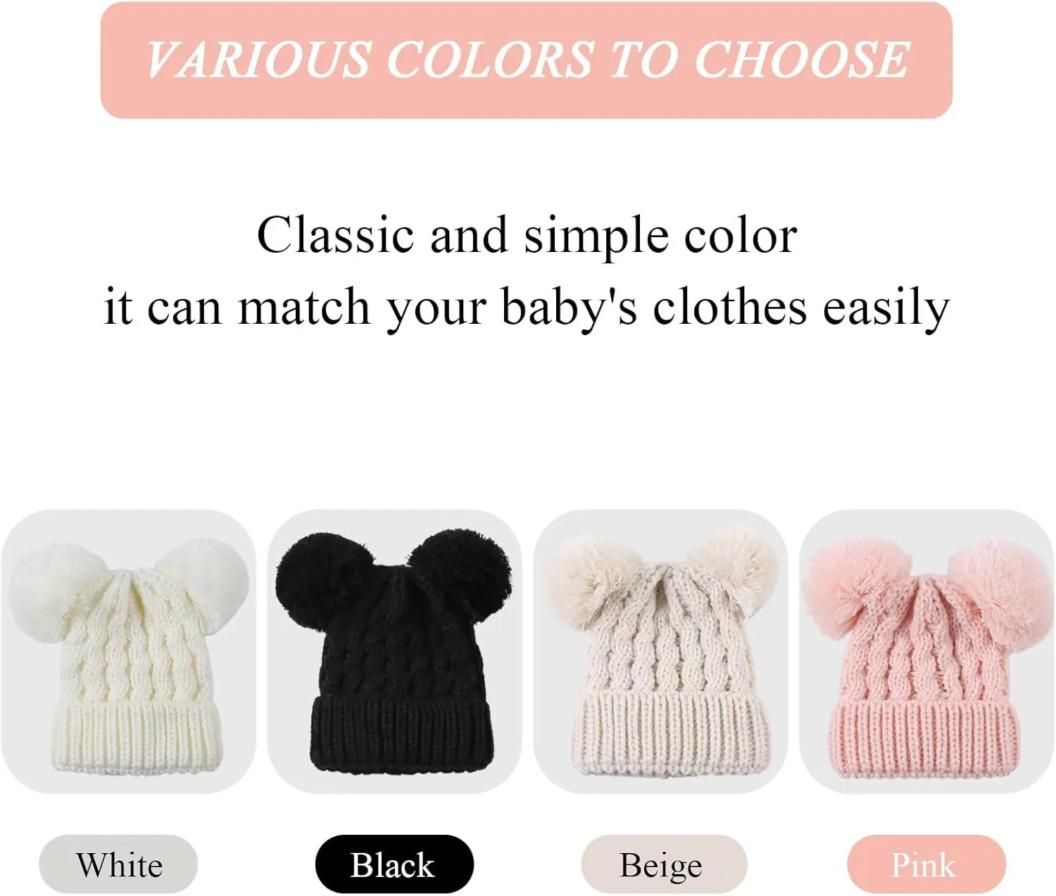 Yuoahcn Baby Girl Beanie Winter Baby Boy Hat with Pom pom Warm Infant Knitted Hats Toddler Kid Beanies