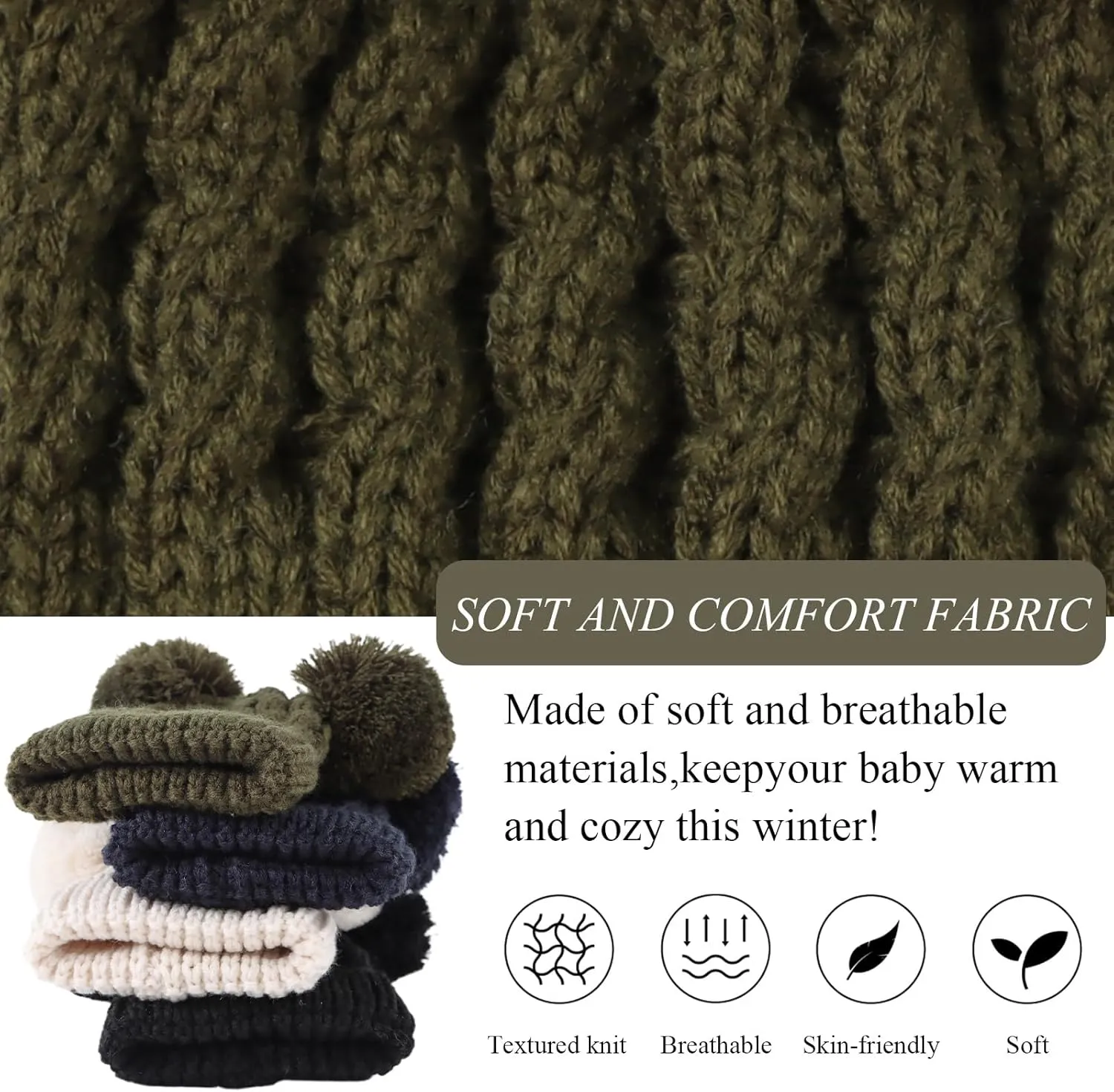 Yuoahcn Baby Girl Beanie Winter Baby Boy Hat with Pom pom Warm Infant Knitted Hats Toddler Kid Beanies