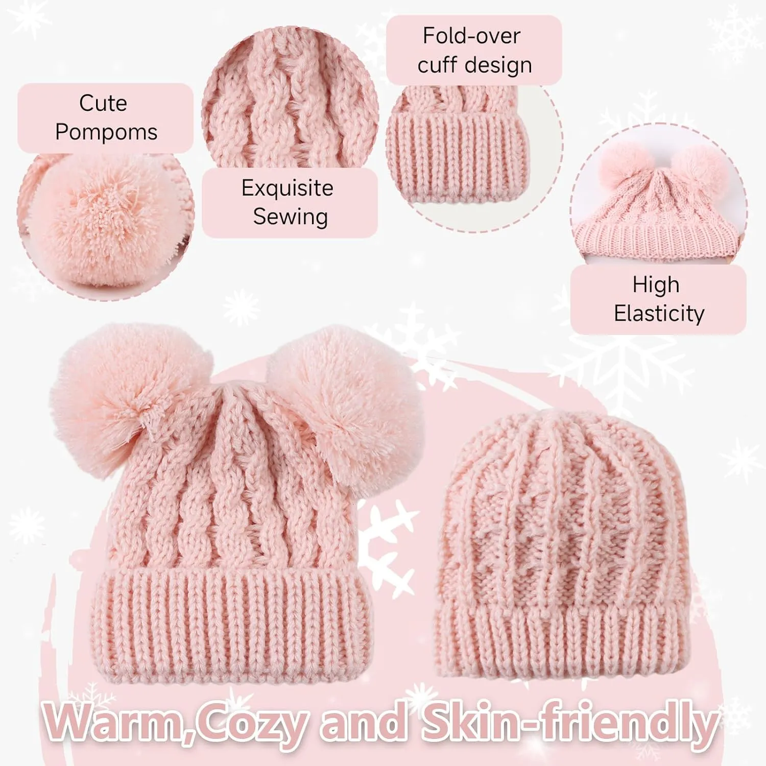 Yuoahcn Baby Girl Beanie Winter Baby Boy Hat with Pom pom Warm Infant Knitted Hats Toddler Kid Beanies