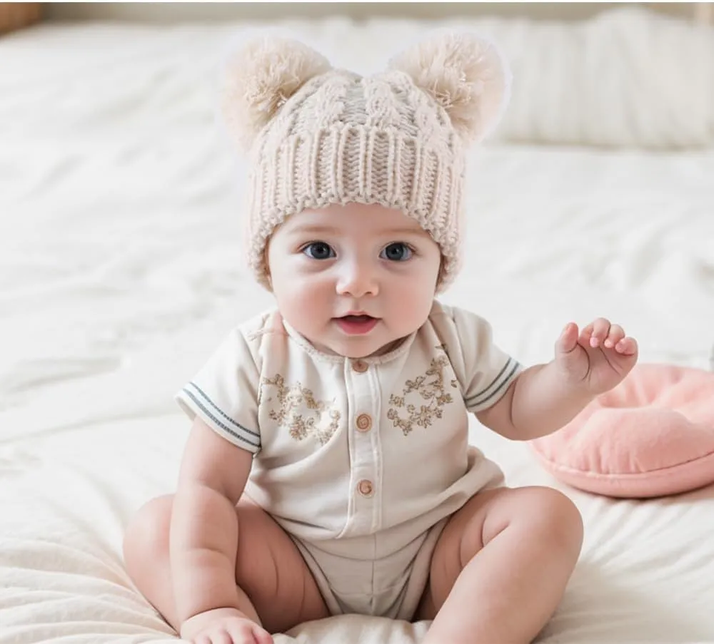 Yuoahcn Baby Girl Beanie Winter Baby Boy Hat with Pom pom Warm Infant Knitted Hats Toddler Kid Beanies